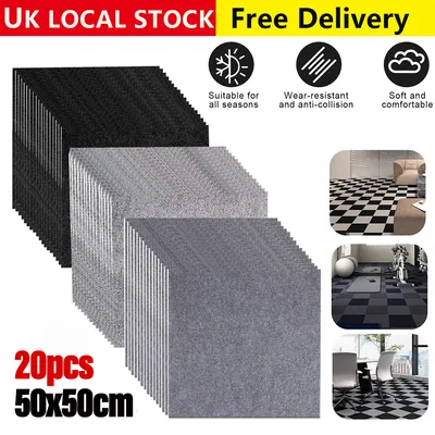 NEW 20x Carpet Tiles 5m2 Commercial Retail Office Home Shop Premium Flooring 50x50cm UK