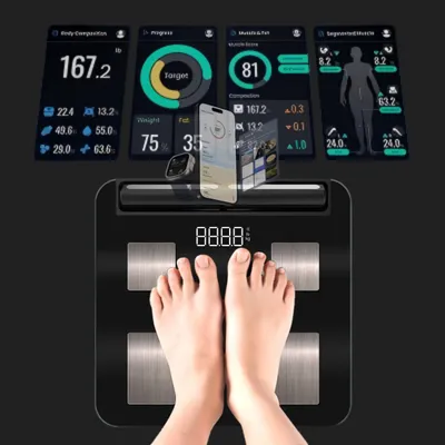 Smart Scale For Body Weight, Body Pod Scale, 8-Electrode Body Composition Scale With BMI, Body Fat, Muscle Mass, Digital Bathroom Scale With Larger Platform, Bluetooth