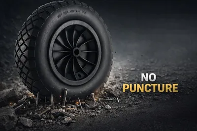PU Wheelbarrow Wheel 14 Inch 3.50-8 Puncture Proof Solid Heavy Duty Tyre Black