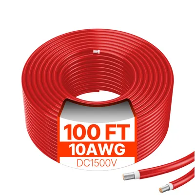 100FT Solar Panel Extension Cable 10AWG Waterproof PV 6mm² Cable Red
