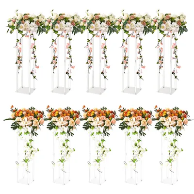 10PCS 23.6inch High Wedding Flower Stand, With Acrylic Laminate,Acrylic Vase Column Geometric Centerpiece Stands, Floral Display Rack For T-Stage Events Reception, Party Decoration Home