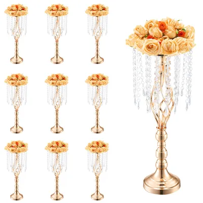 10PCS 55cm/21.65” Tall Crystal Wedding Flower Stand Vase For Party Decor