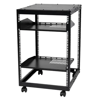15U Open Frame Server Rack, 23''-40'' Adjustable Depth, Free Standing Or Wall Mount Network Server Rack, 4 Post AV Rack With Casters, Holds All Your Networking IT Equipment AV Gear Router Modem