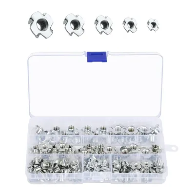 102-Piece Drive-In Nut Set With 4 Drive-In Tips, Four-Prong Nut Assortment, Screw Kits For DIYers And Craftsmen, Woodworking And Furniture, M3, M4, M5, M6, M8