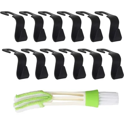 13TLG Car Bag Holder,12 Car Seat Organizers With 1 Automotive Air Conditioner Brush, Car Seat Back Hooks For Bags, Wallets, Fabric, Groceries