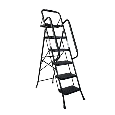 Step Ladder, Folding Step Stool with Wide Anti-Slip Pedal, Sturdy Steel Ladder, Convenient Handrail, Lightweight, Portable Steel Step Stool