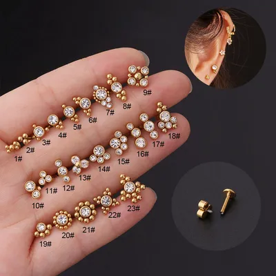 16G Pure Stainless Steel Diamond Inner Tooth Lip Ear Nail