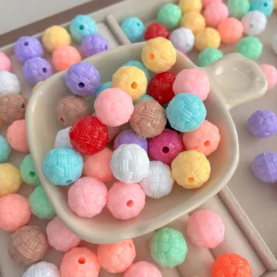 Woven Textured Acrylic Round Spacer Beads With Straight Hole, Mixed Color Loose Charms For DIY Beading, Bracelets, Necklaces & Craft Projects