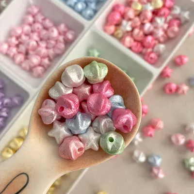 Silk Pearl Acrylic Star Shaped Beads With Straight Hole, Mixed Pastel Color Spacer Charms For DIY Jewelry Making & Craft Projects