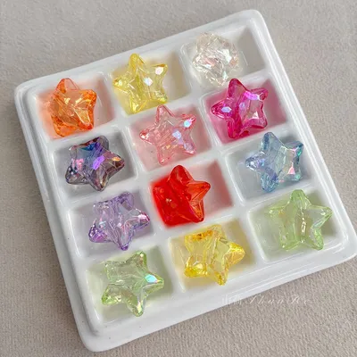 Iridescent Star Acrylic Beads, Transparent AB Coated Five-Pointed Star Charms With Straight Hole For DIY Jewelry Making, Bracelets, Necklaces & Keychains, Mixed Color Spacer Beads