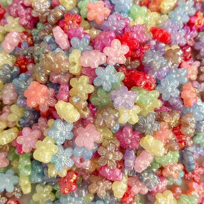 10mm Mixed Color Acrylic Five-Petal Flower Beads, AB Gold Powder Finish, Straight Hole Loose Spacer Beads For Jewelry Making DIY