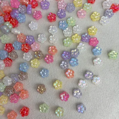 10mm Mini Five-Petal Flower Acrylic Beads, Mixed Color AB Gold Powder Finish, Straight Hole Loose Spacer Beads For Jewelry Making