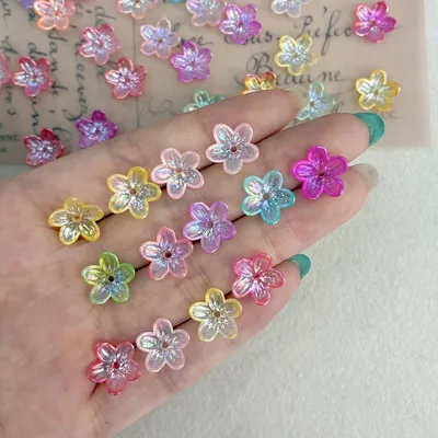 Gradient Luminous Five-Petal Flower Acrylic Beads, Mixed Color Middle Hole Beads For Vintage Style Earrings & Jewelry Making