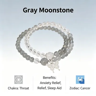 Gray Moonstone Throat Chakra Bracelet - Anxiety Relief & Sleep Aid