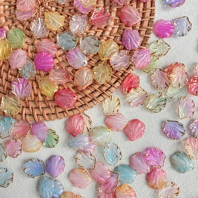 Gradient Gold Trim Shell Leaf Beads, Transparent Acrylic Petal Charms For DIY Jewelry Making, Earrings & Bracelets