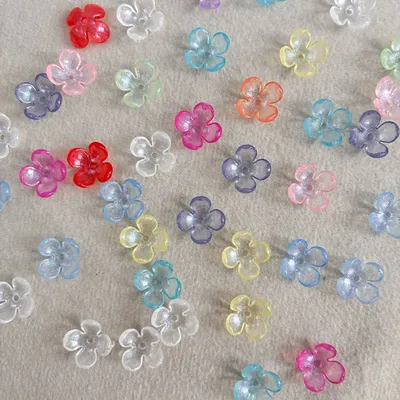 4-Petal Acrylic Flower Beads With Fine Glitter, Center Hole Translucent Floral Spacers For DIY Jewelry Making, Hanfu Hairpins, Earrings & Pendants.