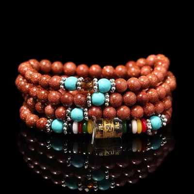 108 Pieces Nugget Sand Six Words Mantra Multi-Circle Bracelet Golden Star Stone Bracelet Ornament