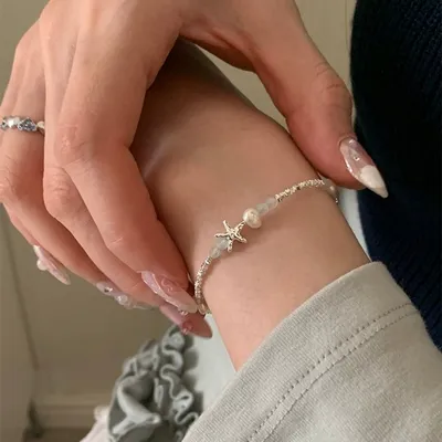 1 Piece 999 Sterling Silver Starfish Freshwater Pearl & Chip Bead Bracelet, Fresh & Elegant, Perfect For Daily, Dating & Gifting, Ideal Valentine's Gift