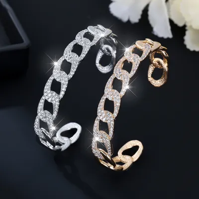 1 Bracelet European And American Fashion Bracelet Electroplated Real Platinum Color Retaining Bracelet High Temperament Zircon Open Bracelet