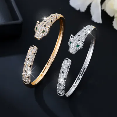 1 Bracelet European And American Style Fashion Atmosphere Leopard Bracelet Personality Exaggerated High Sense Bracelet Hip Hop Personality Full Of Diamonds