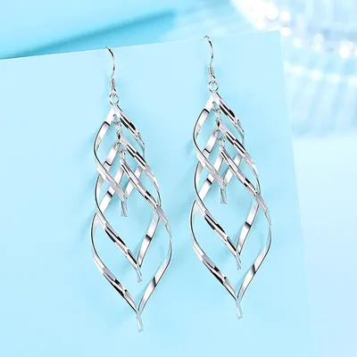 1 Pair 999 Sterling Silver Long Spiral Twisted Drop Earrings, Minimalist & Elegant, Perfect For Daily, Party & Dating, Ideal Valentine's Gift