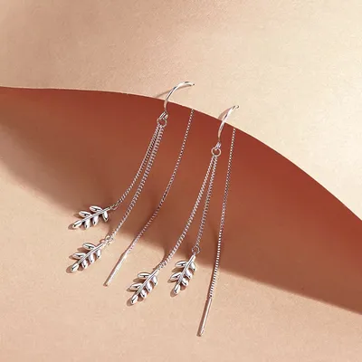 1 Pair 999 Sterling Silver 3D Wheat Ear Long Tassel Threader Earrings, Fresh & Elegant, Perfect For Daily, Dating & Gifting, Ideal Valentine's Gift