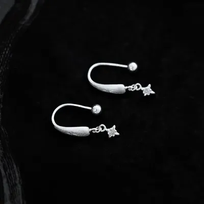 1 Pair 999 Sterling Silver Brushed Teardrop Star Zircon Drop Earrings, Minimalist & Elegant, Perfect For Daily, Dating & Gifting, Ideal Valentine's Gift