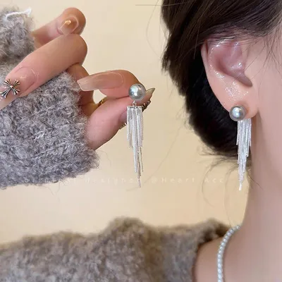 1 Pair 999 Sterling Silver Pearl Long Beaded Tassel Drop Earrings, Elegant & Slimming, Perfect For Daily, Party & Dating, Ideal Valentine's Gift