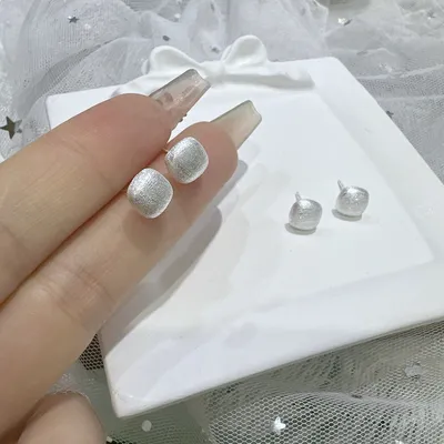1 Pair 999 Sterling Silver Matte Square Stud Earrings, Minimalist & Elegant Style, Perfect For Daily, Dating & Gifting, Ideal Valentine's Gift