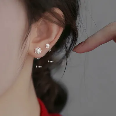 1 Pair 999 Sterling Silver Dandelion Screw Back Stud Earrings, Delicate Minimalist Style, Perfect For Daily Wear & Valentine's Gifts