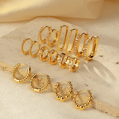 Womens Simple Stainless Steel Hoop Earrings