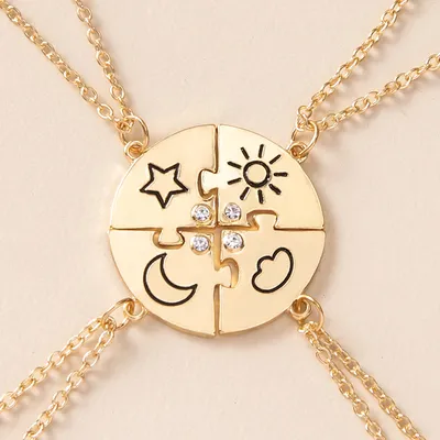  Jigsaw Puzzle Sun Cloud Star Moon Rhinestone Necklaces For Best Friends Sisters Brothers