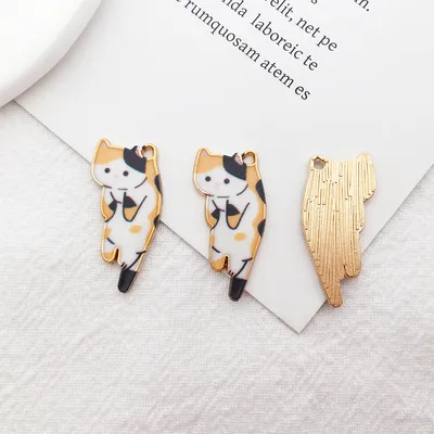 1 Alloy Cat Dripping Oil Small Pendant 12 X25mm Pendant Parts Diy Ornament