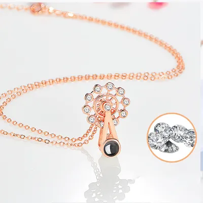 100 Languages Ferris Wheel Necklace Silver Projection