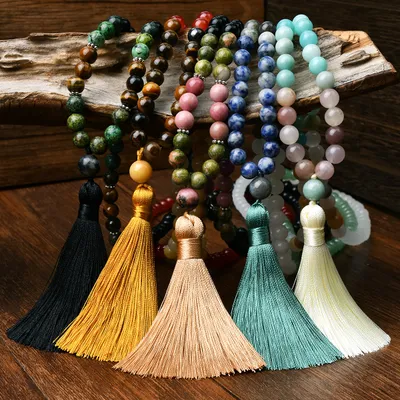 108 Natural Stone Tassels Long Necklace Women