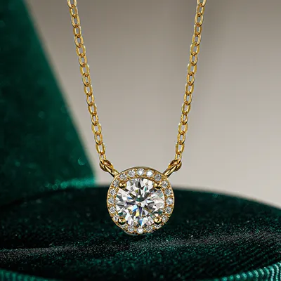 1-Carat Round Pendant For Women 14K Gold-Plated 925 Sterling Silver