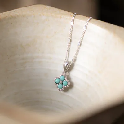 1 Piece 999 Sterling Silver Turquoise Clover Necklace, Fresh & Elegant, Perfect For Daily, Dating & Gifting, Ideal Valentine's Gift