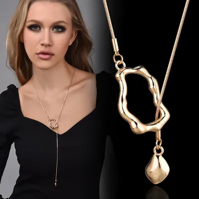 Dainty Irregular Geometric Ring Pull Adjustable Sweater Chain For Women, Y-Shape Tassel Collarbone Chain, Minimal Sweet Fashion Jewelry