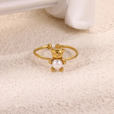 1 Piece Stainless Steel Bear Open Ring, Dainty & Exquisite Fashion Jewelry, Cute Style Accessory, Perfect For Daily Matching & Bestie Gifting