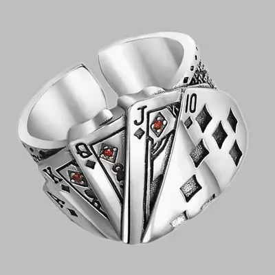 1 Pc Vintage Adjustable Ring For Men, Fashion Personality Exaggerated Poker Pattern Ring, Party Accessories