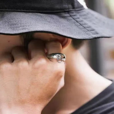 1 Pc Vintage Zipper Ring For Men, Fashion Punk Open Ring, Trendy Index Finger Ring, Antique Silver Men's Ring