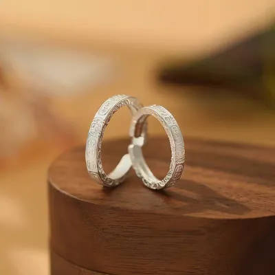 1 Pair 999 Sterling Silver Engraved Lucky Totem Couple Rings, Retro Minimalist Style, Suitable For Daily Wear & Valentine's Gift