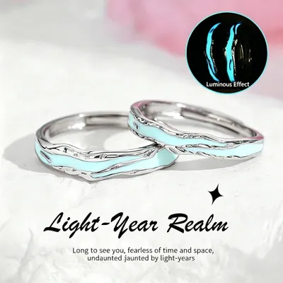 1 Pair 999 Sterling Silver Light-Year Luminous Enamel Couple Rings, Adjustable Promise Rings, Ideal Valentine's Day Gift For Lovers
