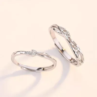 1 Pair 999 Sterling Silver Entwined Branch Couple Rings, Romantic Adjustable Promise Rings, Ideal Valentine's Day Gift For Lovers