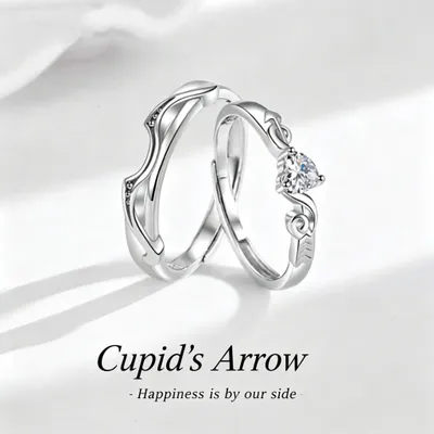 1 Pair 999 Sterling Silver Cupid's Arrow Diamond Couple Rings, Romantic Adjustable Promise Rings, Ideal Valentine's Day Gift For Lovers