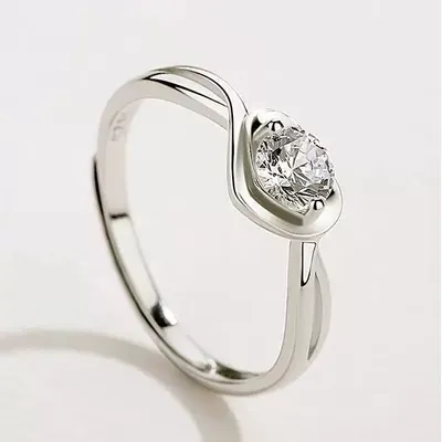 1 Piece 999 Sterling Silver Solitaire CZ Ring, Twisted Band Minimalist Style, For Daily Wear & Valentine's Gifts