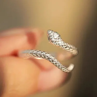 1 Piece 999 Sterling Silver Textured Snake Open Ring, Edgy Minimalist Style, For Daily Wear & Casual Gifting