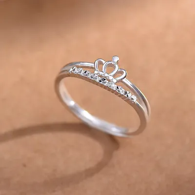 1 Piece 999 Sterling Silver Crown CZ Stackable Ring, Delicate Princess Style, For Daily Wear & Valentine's Gifts