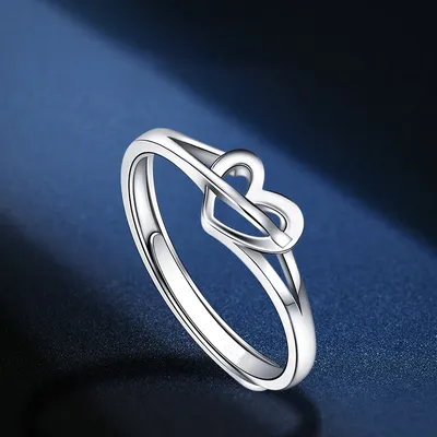 1 Piece 999 Sterling Silver Interlocking Open Heart Ring, Minimalist Romantic Style, For Daily Wear & Valentine's Gifts