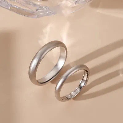 1 Pair 999 Sterling Silver Matte Dome Couple Rings, Minimalist Smooth Style, For Daily Wear & Valentine's Gifts